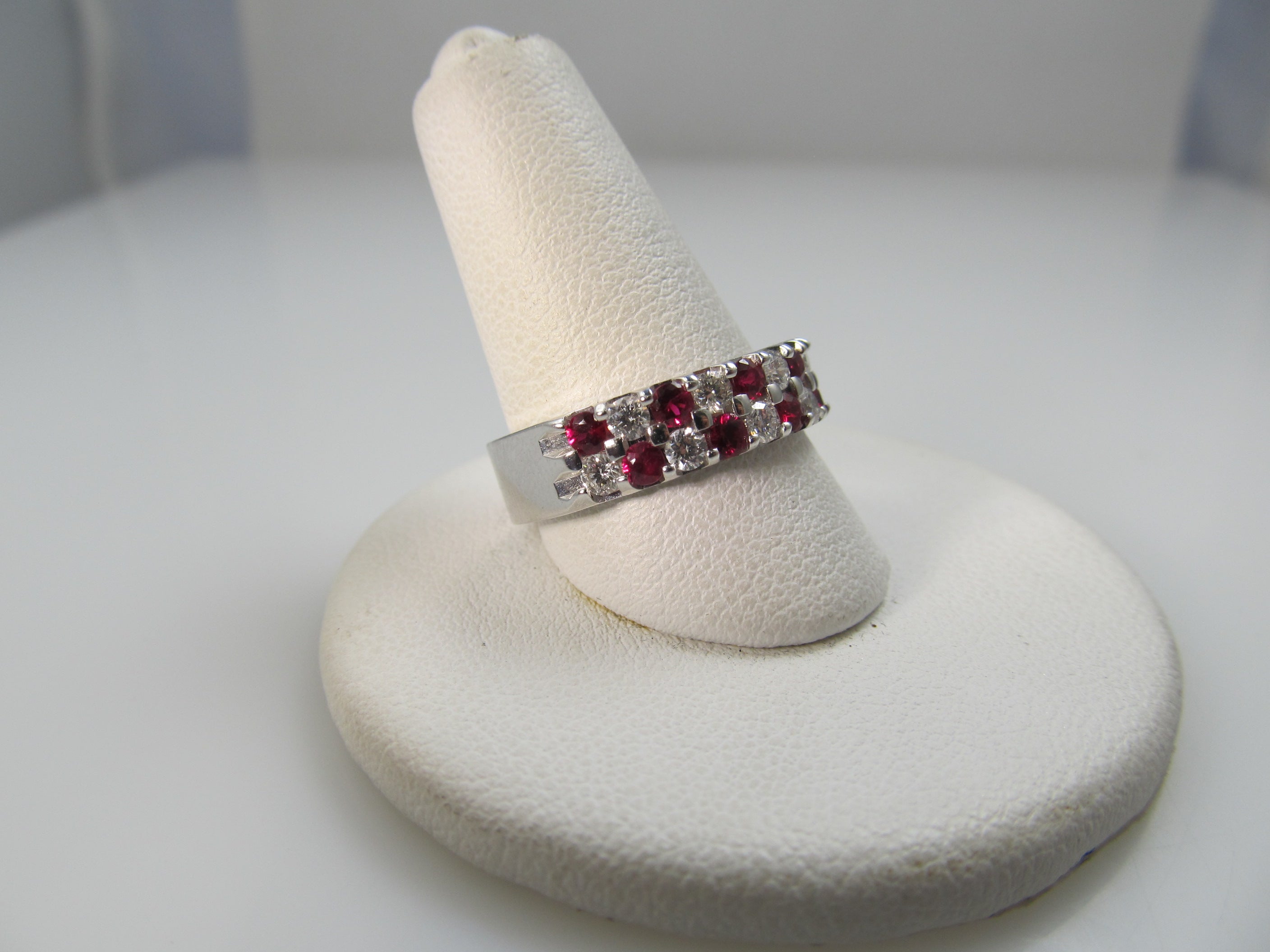 14k White Gold Band With .40cts In Diamonds And .60cts In Rubies