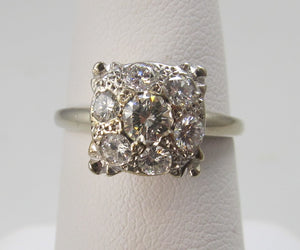 Vintage diamond cluster engagement ring, 14k white gold