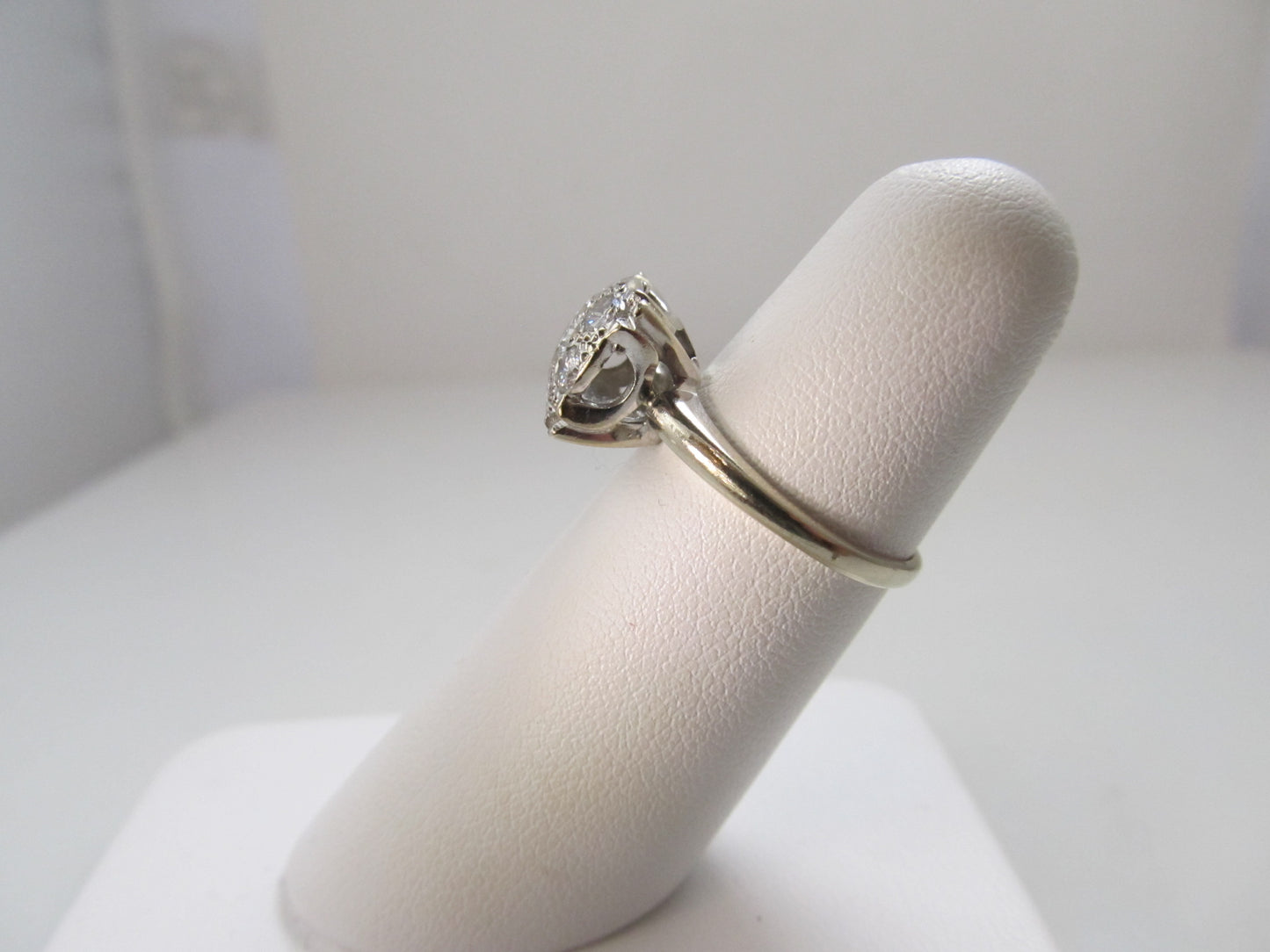 Vintage diamond cluster engagement ring, 14k white gold