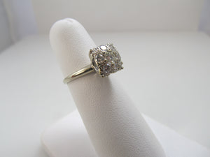 Vintage diamond cluster engagement ring, 14k white gold