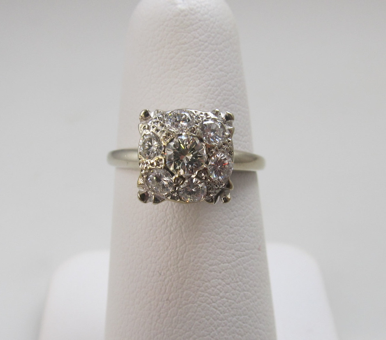 Vintage diamond cluster engagement ring, 14k white gold