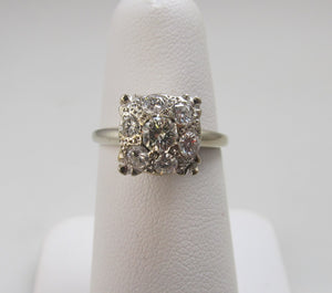 Vintage diamond cluster engagement ring, 14k white gold