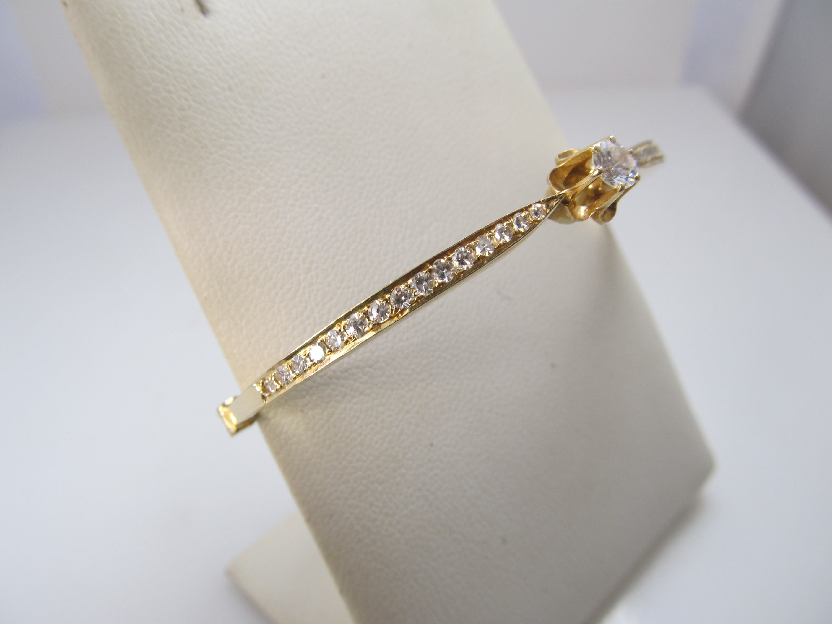 Antique style 14k yellow gold diamond bangle bracelet