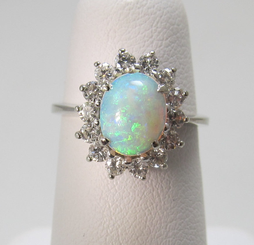 Pretty opal diamond halo ring