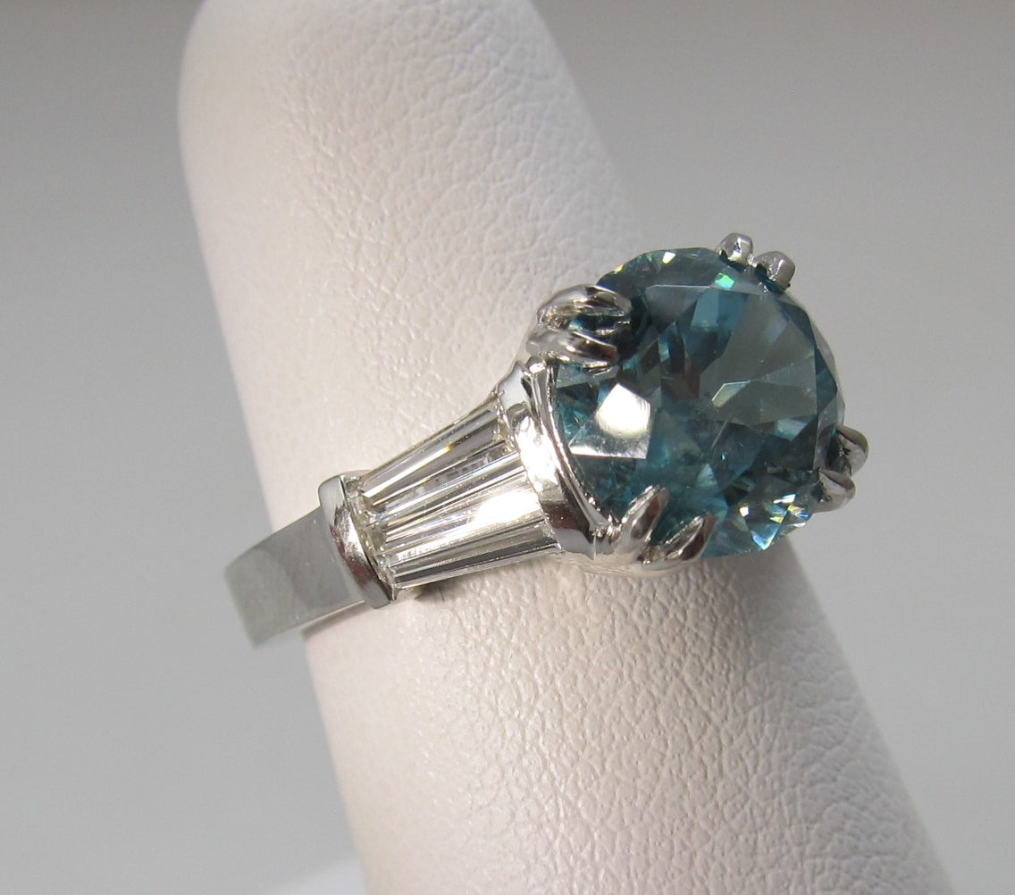 Huge natural blue zircon and diamond ring