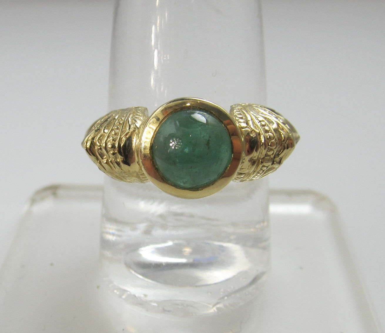 14k Yellow Gold Emerald Ring With Faces