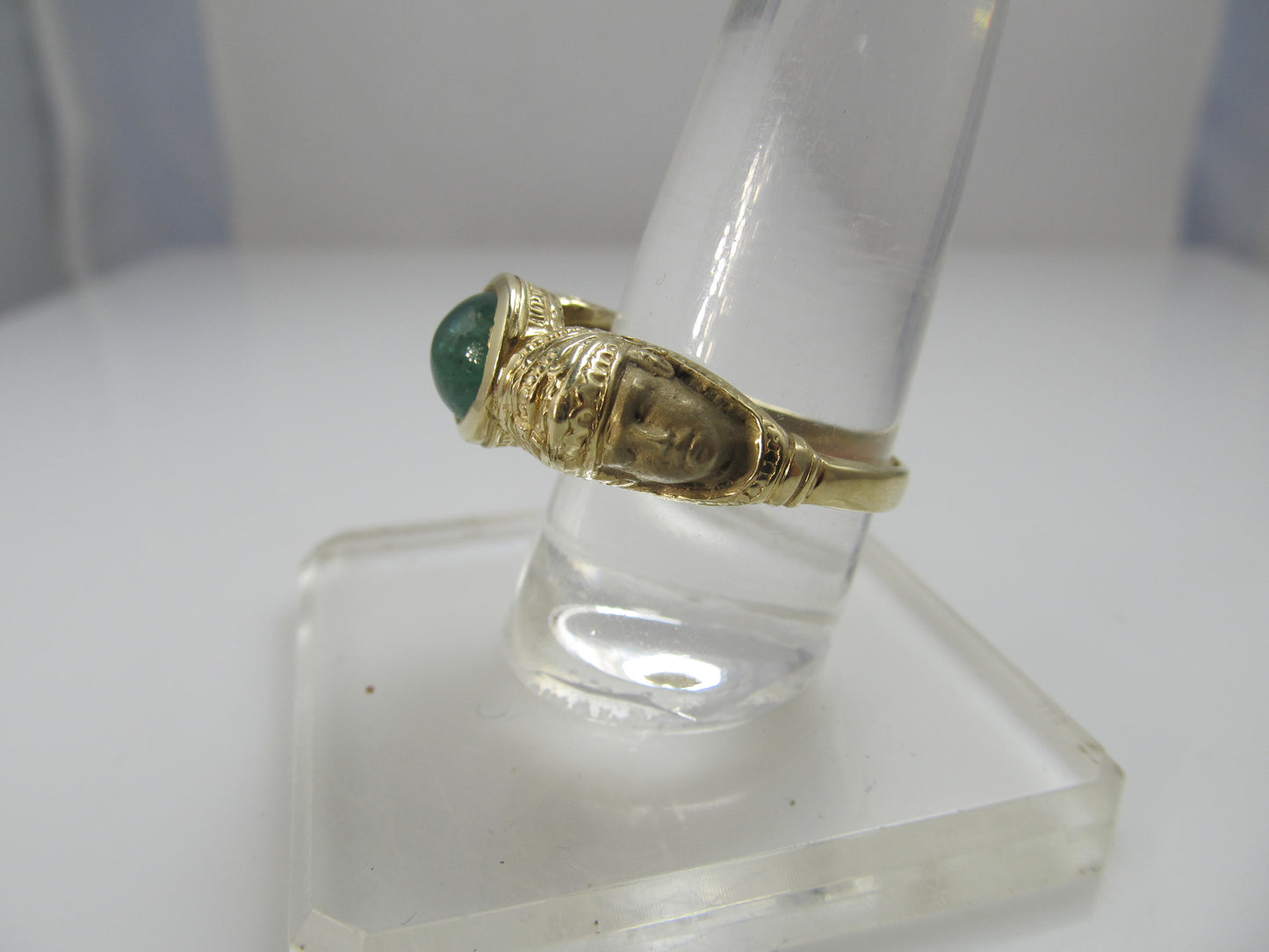 14k Yellow Gold Emerald Ring With Faces