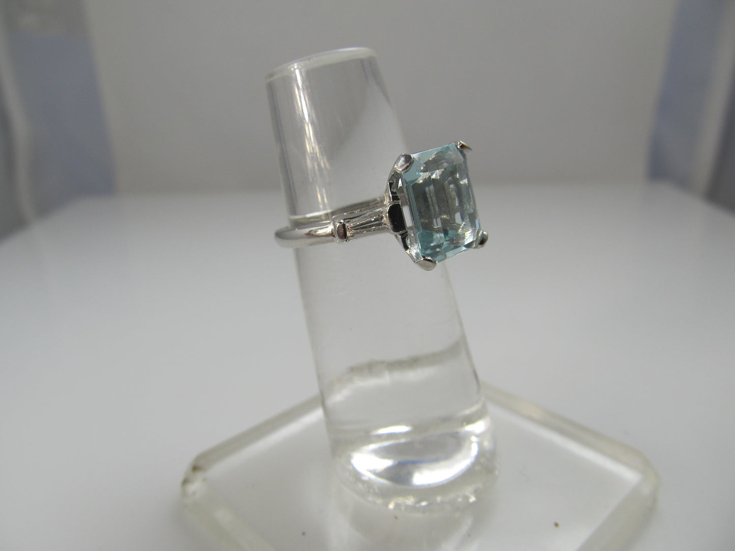 Vintage Platinum Ring With A 3.94ct Aquamarine And .33cts In Diamonds