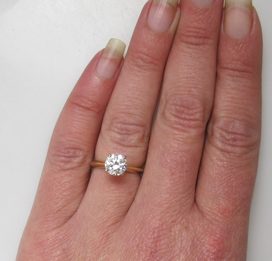 1.45ct old cut diamond engagement ring, 14k yellow gold