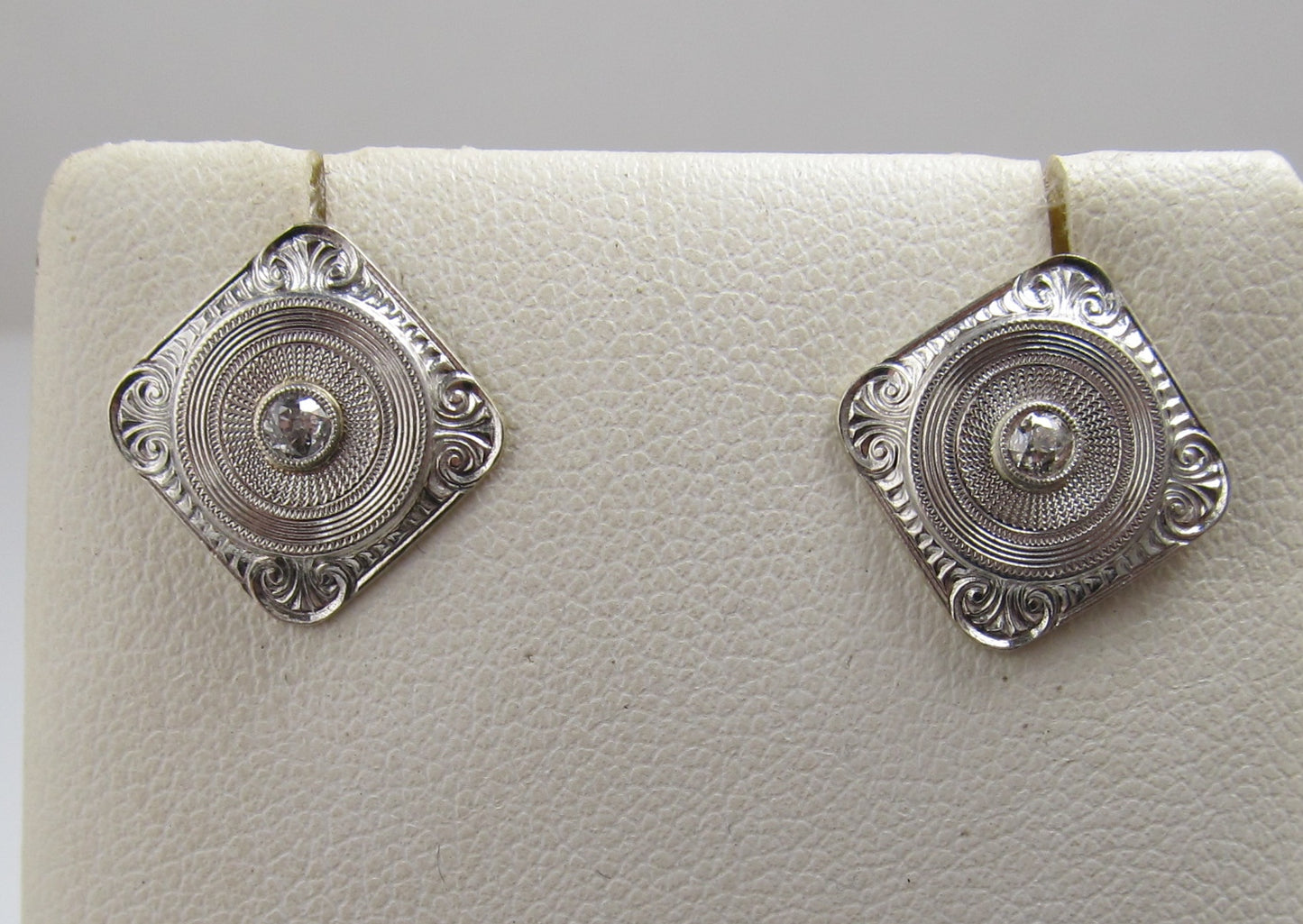 Vintage platinum diamond converted cufflink earrings, Victorious Cape May