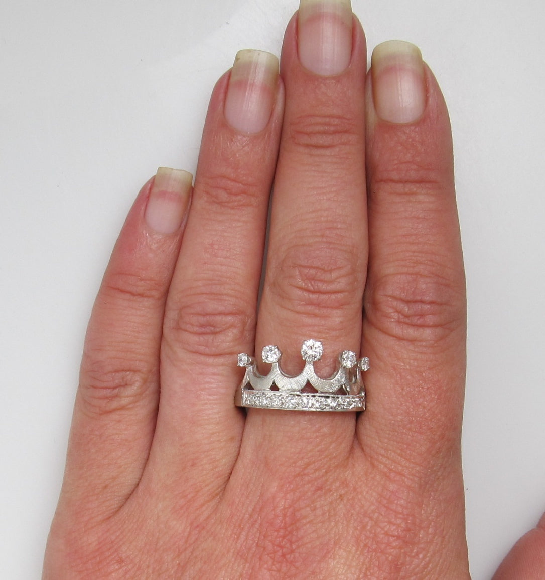 14k White Gold Crown Ring With .75cts In Diamonds