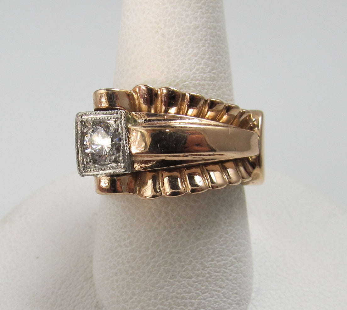 Vintage Retro 14k Rose Gold Ring With A .25ct Diamond, Circa 1940