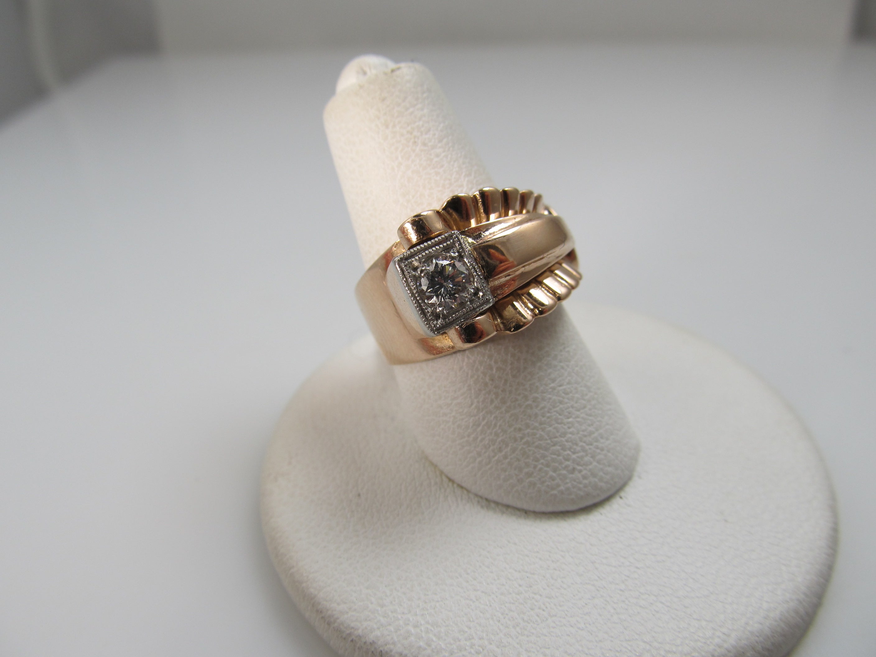 Vintage Retro 14k Rose Gold Ring With A .25ct Diamond, Circa 1940