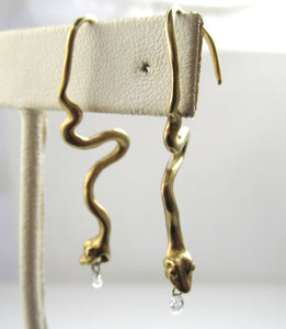 14k Yellow Gold Snake Earrings With Diamond Briolettes.