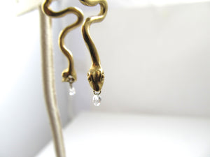 14k Yellow Gold Snake Earrings With Diamond Briolettes.