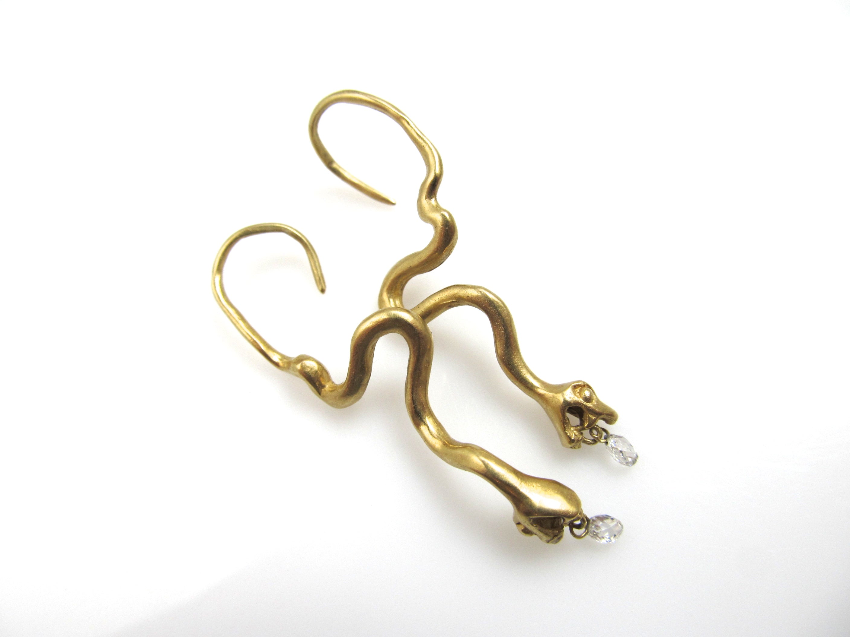 14k Yellow Gold Snake Earrings With Diamond Briolettes.