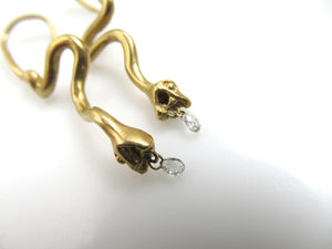 14k Yellow Gold Snake Earrings With Diamond Briolettes.