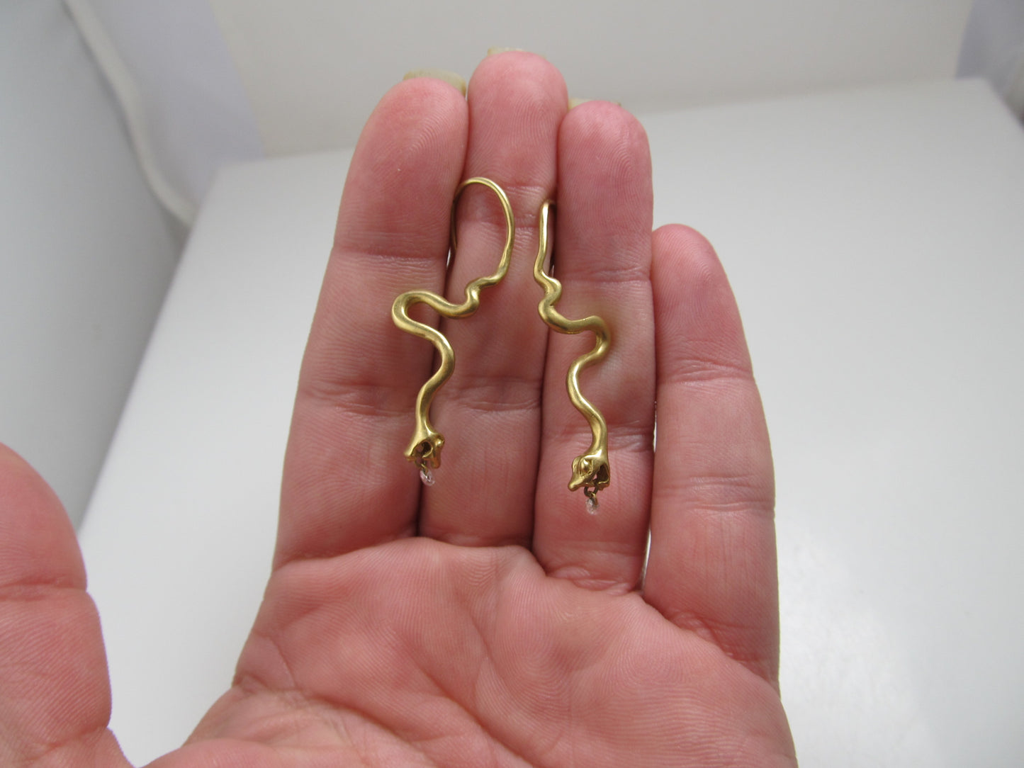 14k Yellow Gold Snake Earrings With Diamond Briolettes.