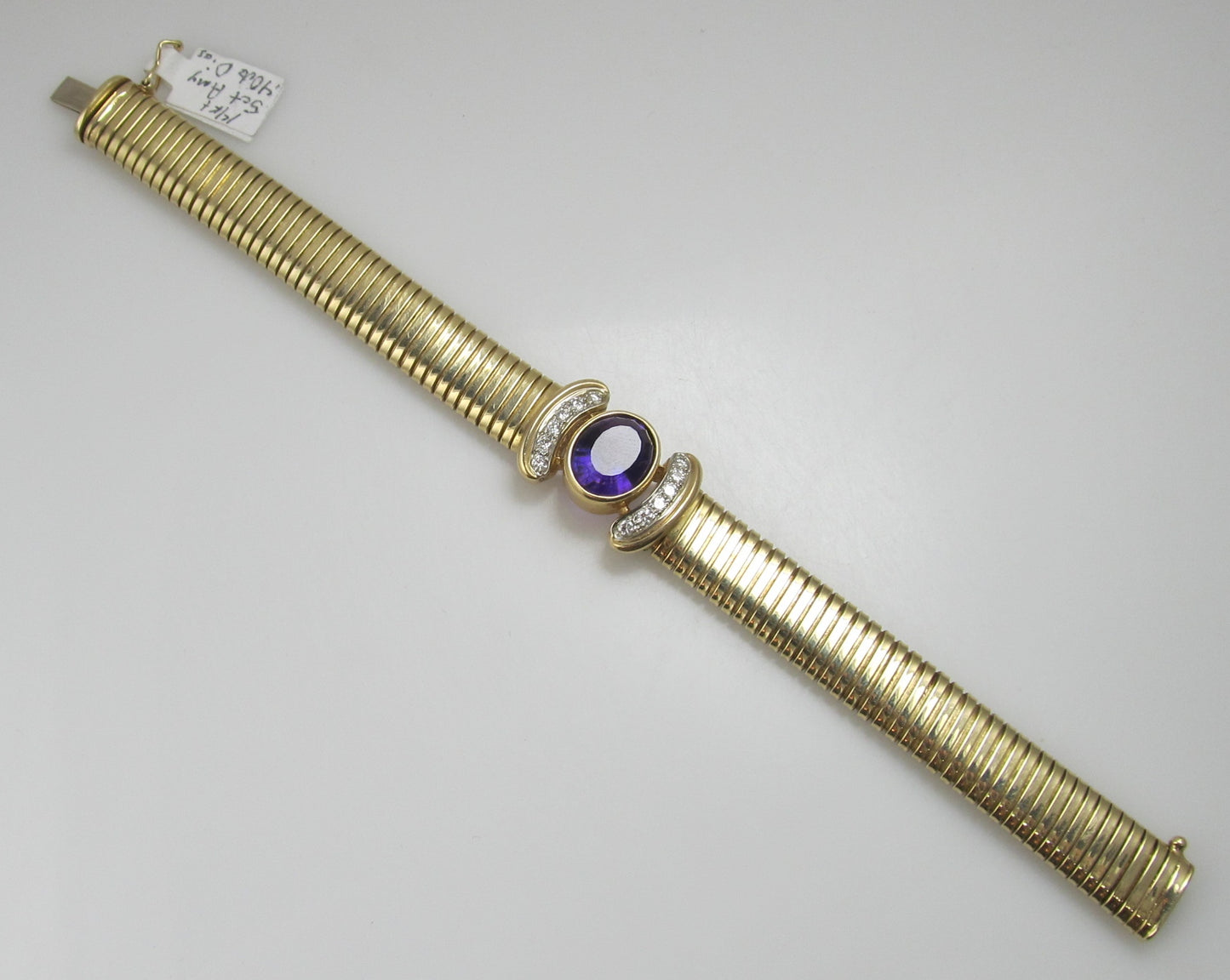 14k Gold Bracelet With A 5ct Amethyst And .40cts In Diamonds