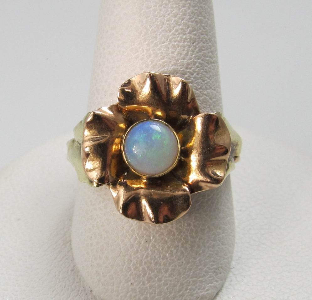 Vintage 14k Rose Gold Ring With An Opal, Circa 1940.
