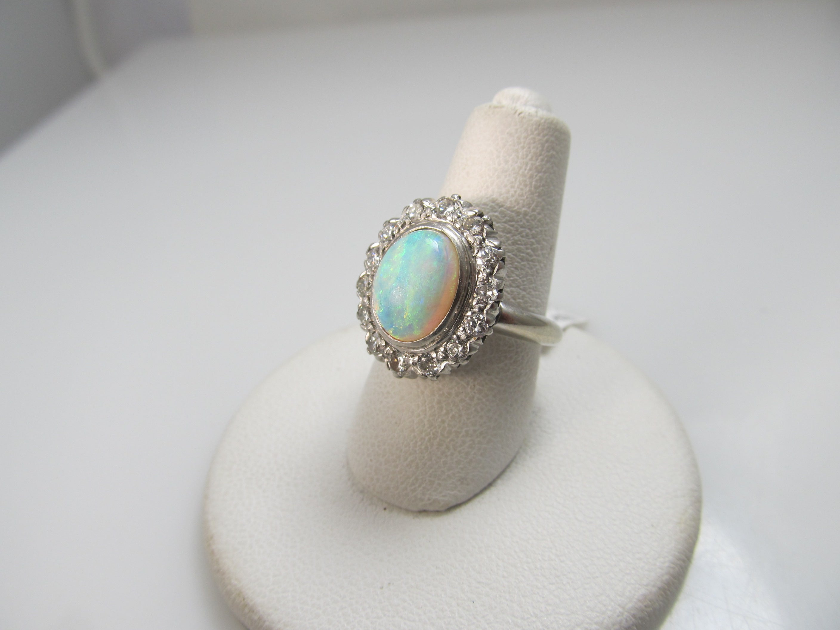 Vintage 14k White Gold Ring With A 2ct Opal And .70cts In Diamonds