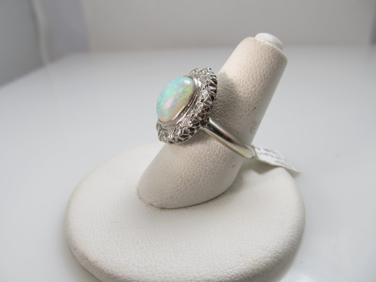 Vintage 14k White Gold Ring With A 2ct Opal And .70cts In Diamonds