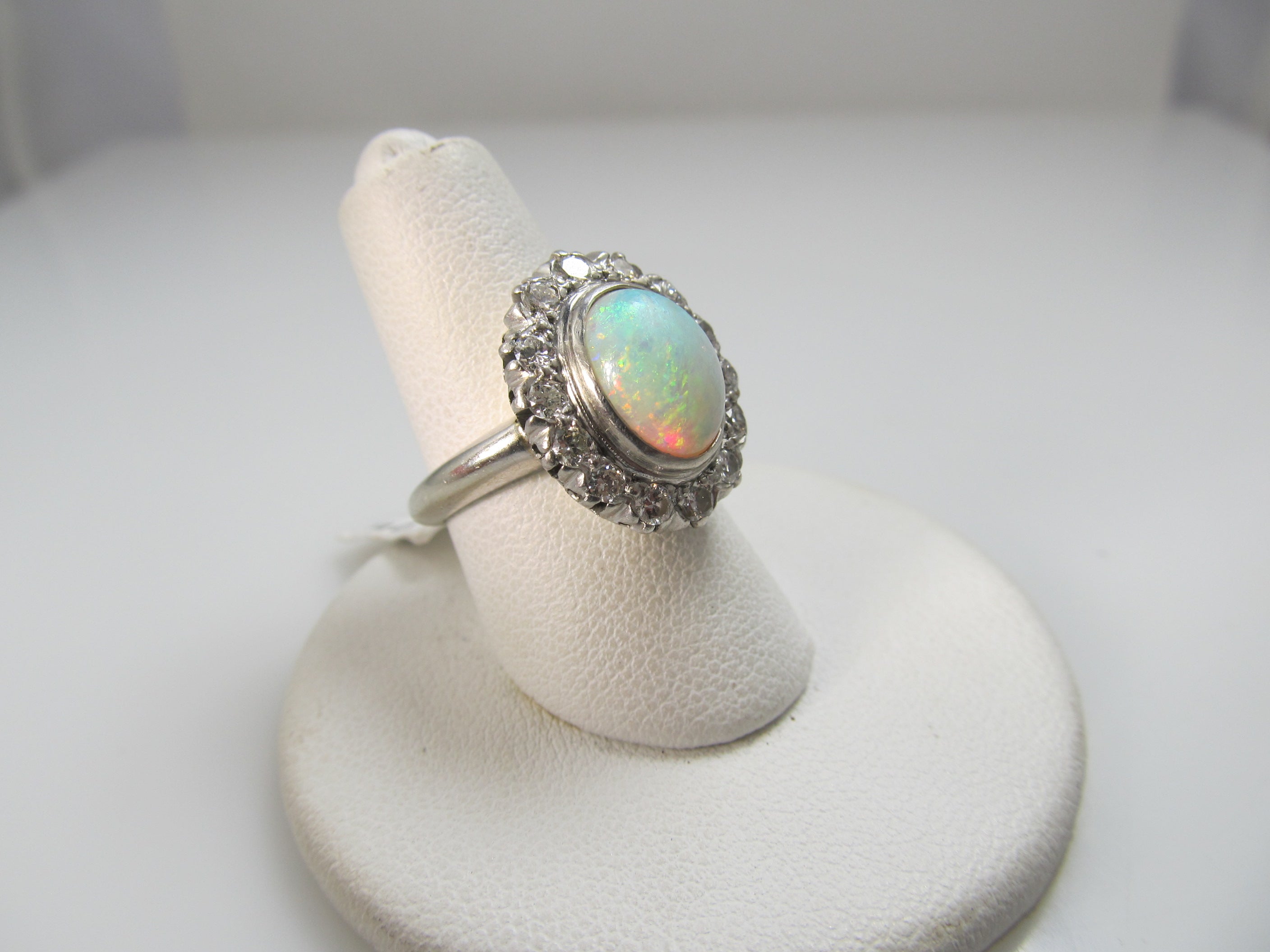 Vintage 14k White Gold Ring With A 2ct Opal And .70cts In Diamonds