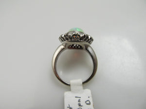 Vintage 14k White Gold Ring With A 2ct Opal And .70cts In Diamonds