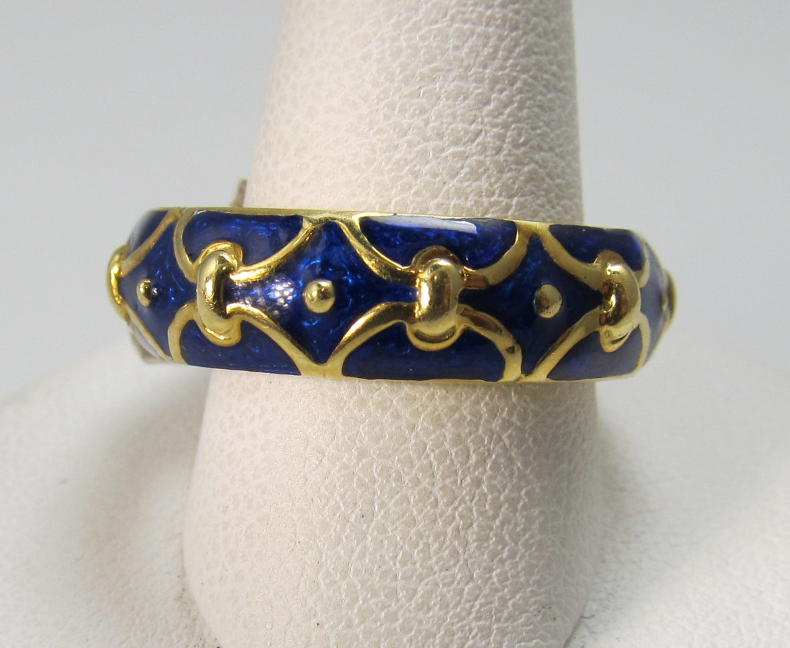 18k Yellow Gold Eternity Band With Cobalt Blue Enamel