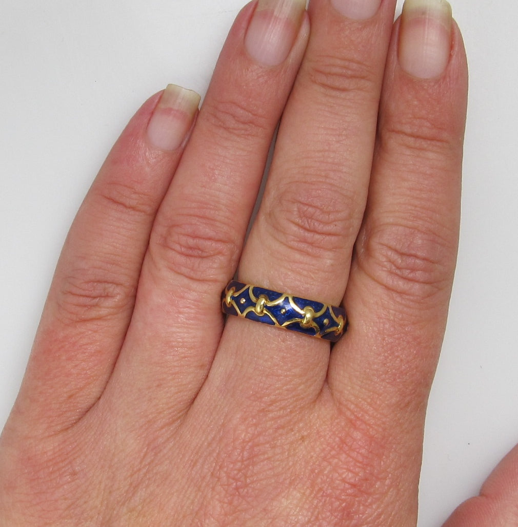 18k Yellow Gold Eternity Band With Cobalt Blue Enamel