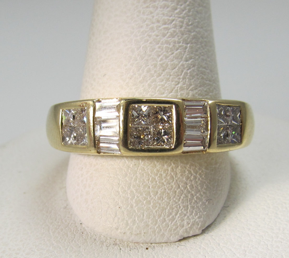 14k Yellow Gold Band With 1ct In Baguette And Princess Cut Diamonds