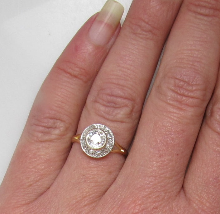 Antique 1.17 diamond engagement ring, platinum & yellow gold