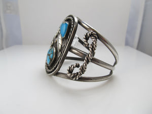 Vintage Sterling Silver Navajo Cuff Bracelet With Turquoise