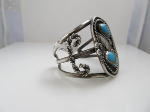 Vintage Sterling Silver Navajo Cuff Bracelet With Turquoise