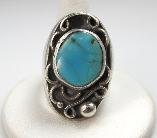 Heavy vintage sterling silver turquoise ring