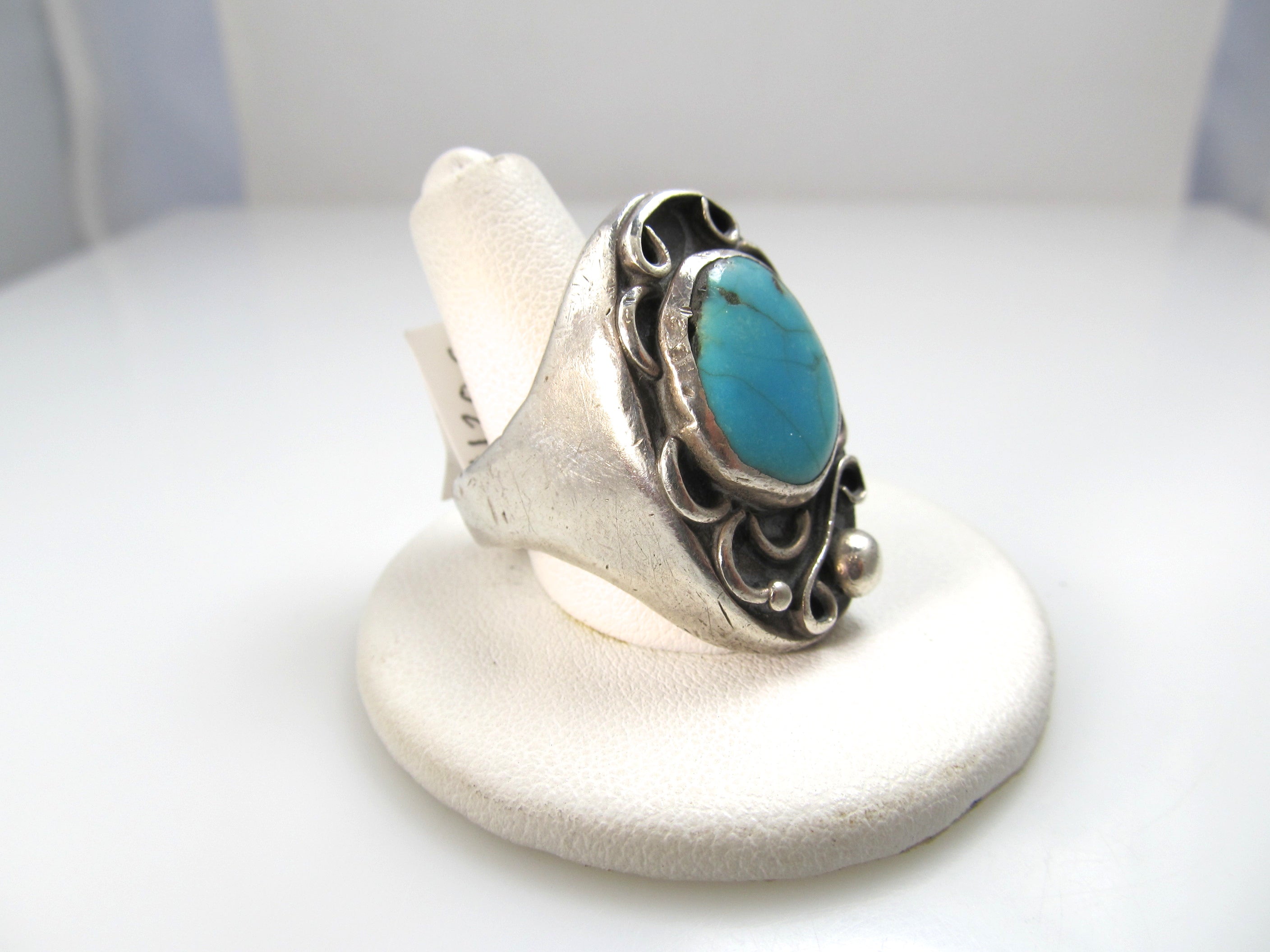 Heavy vintage sterling silver turquoise ring