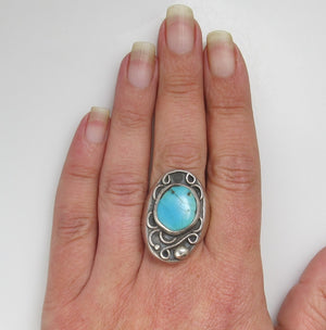 Heavy vintage sterling silver turquoise ring