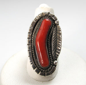 Vintage Navajo sterling silver coral ring