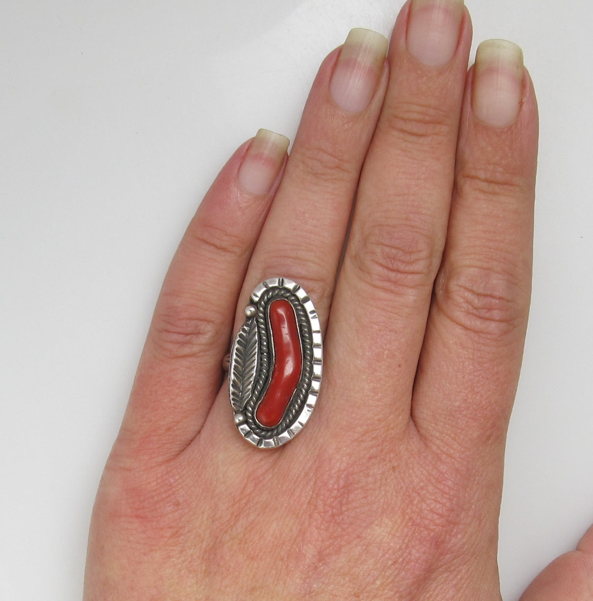 Vintage Navajo sterling silver coral ring