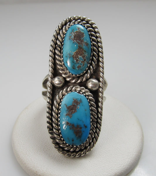 Long vintage sterling silver turquoise ring
