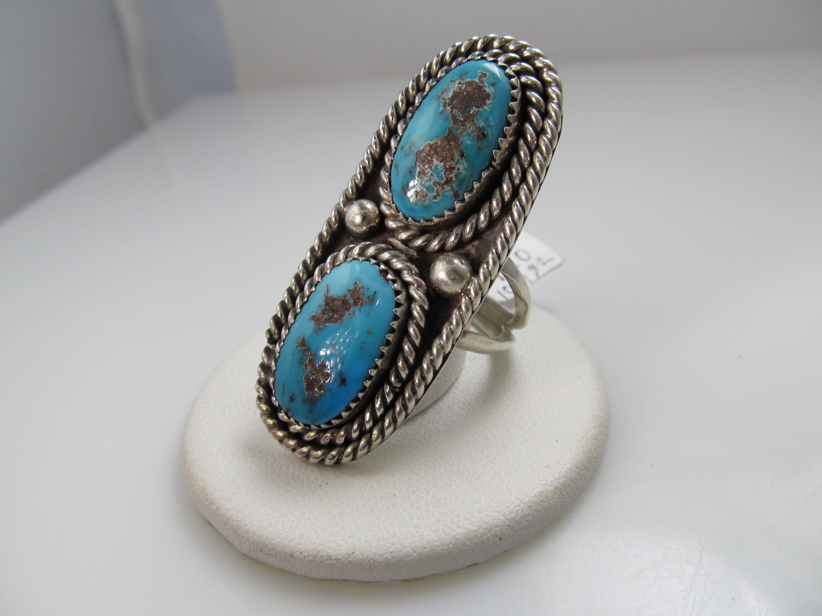 Long vintage sterling silver turquoise ring