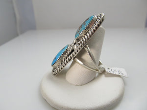 Long vintage sterling silver turquoise ring