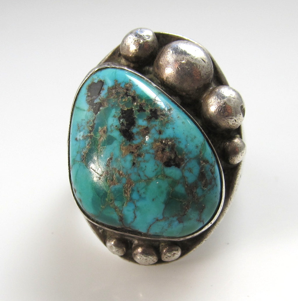 Heavy vintage Navajo sterling silver turquoise ring