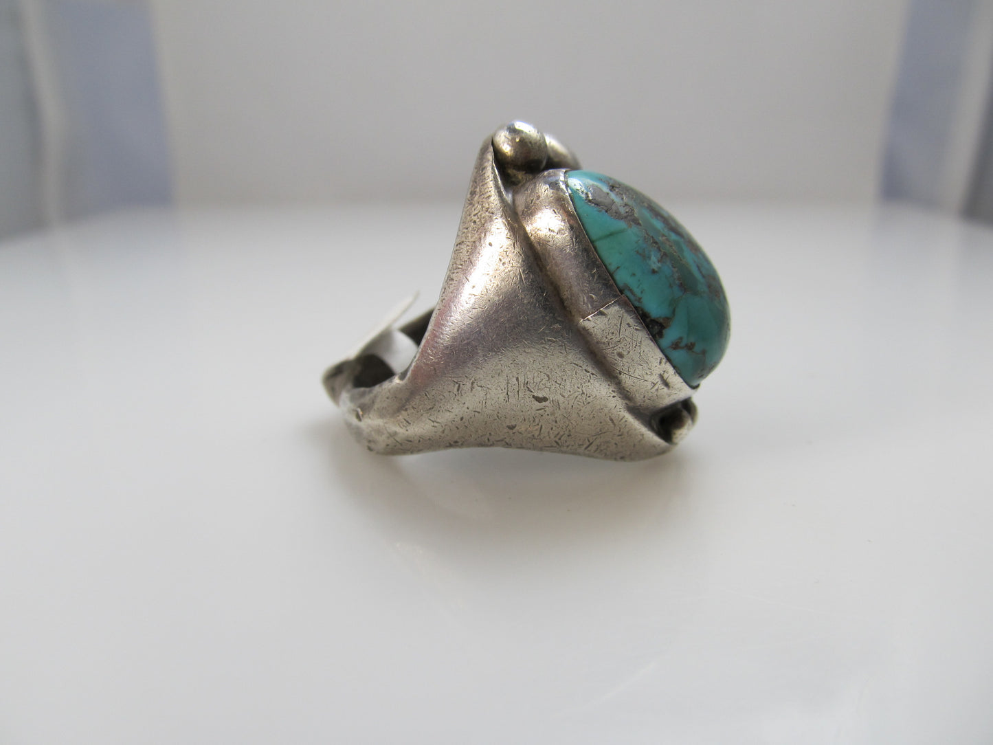 Heavy vintage Navajo sterling silver turquoise ring