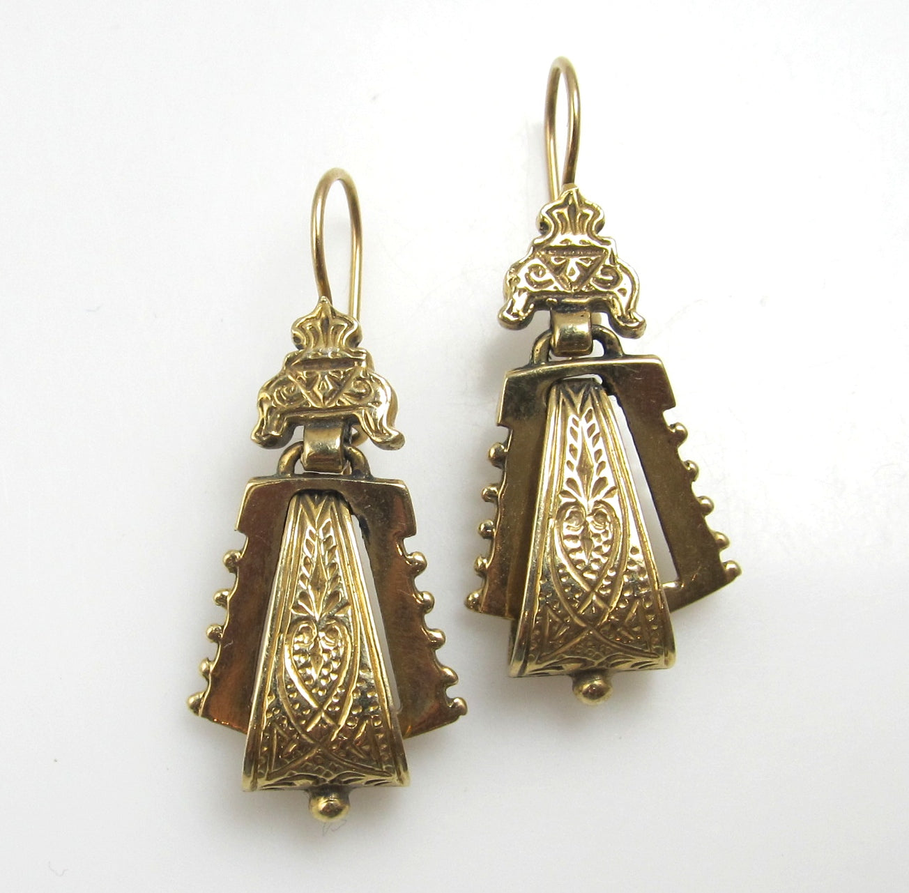 Victorian Revival 14k Yellow Gold Drop Earrings