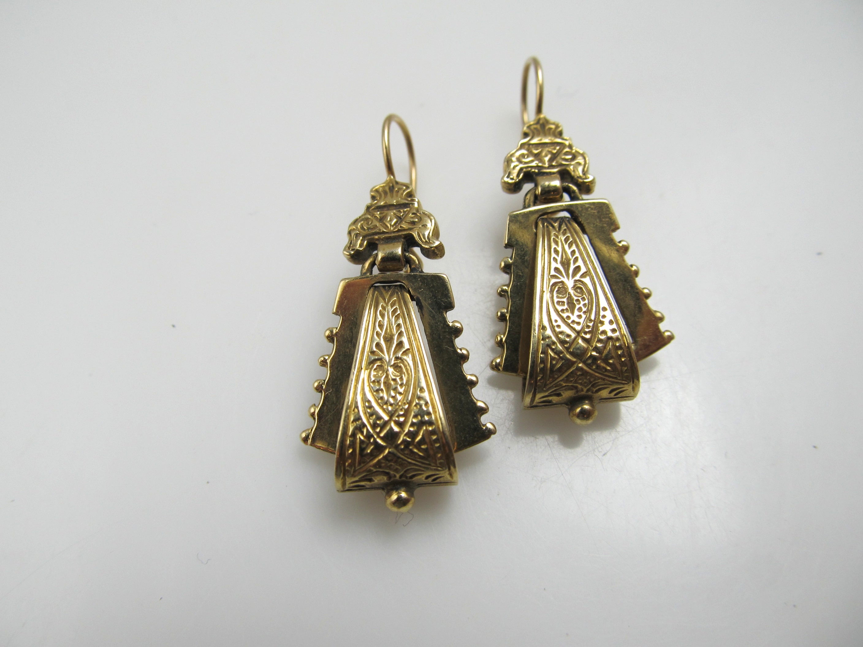 Victorian Revival 14k Yellow Gold Drop Earrings