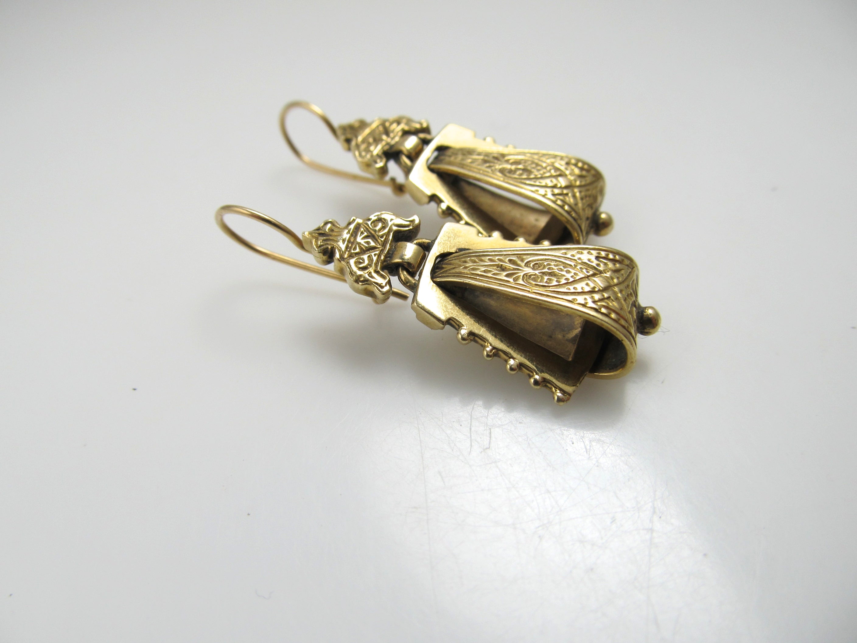 Victorian Revival 14k Yellow Gold Drop Earrings