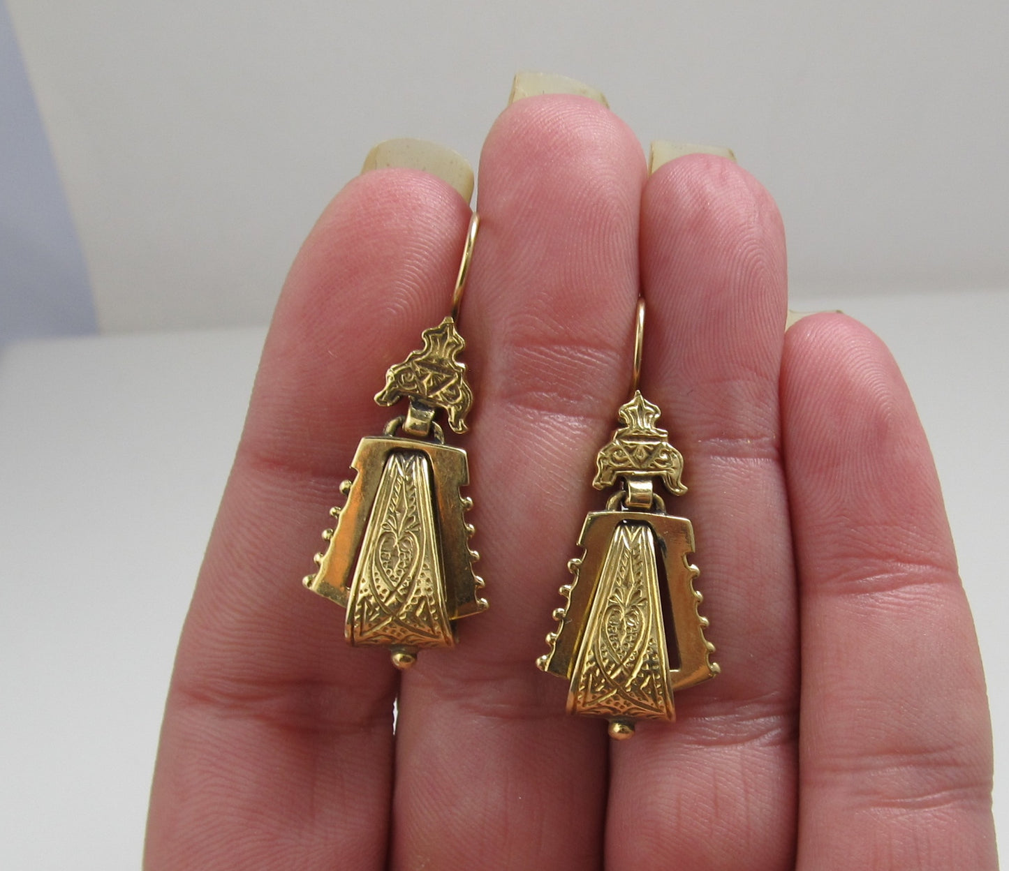 Victorian Revival 14k Yellow Gold Drop Earrings