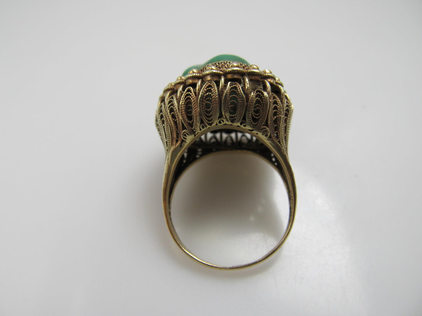 Vintage Chinese 14k Yellow Gold Filigree Turquoise Ring, Circa 1920
