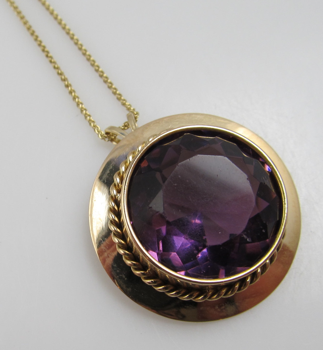 Antique 14k Rose Gold Purple Glass Necklace